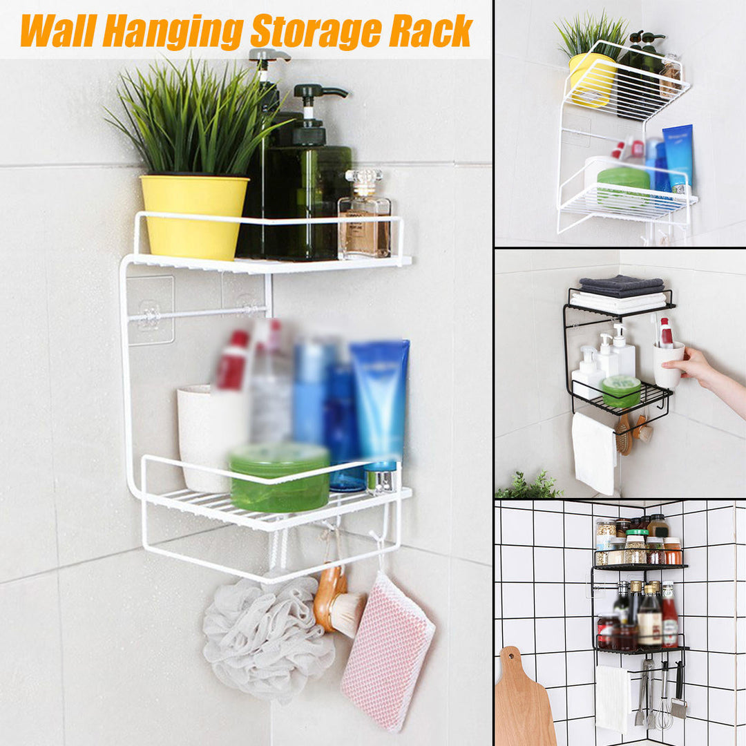 Bathroom Shelf Perforation-Free Wall-Mounted Kitchen Shelf Toilet Shelf Wall Corner Shelf Rack Image 8