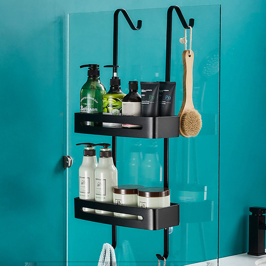 Black Hanging Bath Shelves Bathroom Shelf Organizer Nail-free Shampoo Holder Image 1