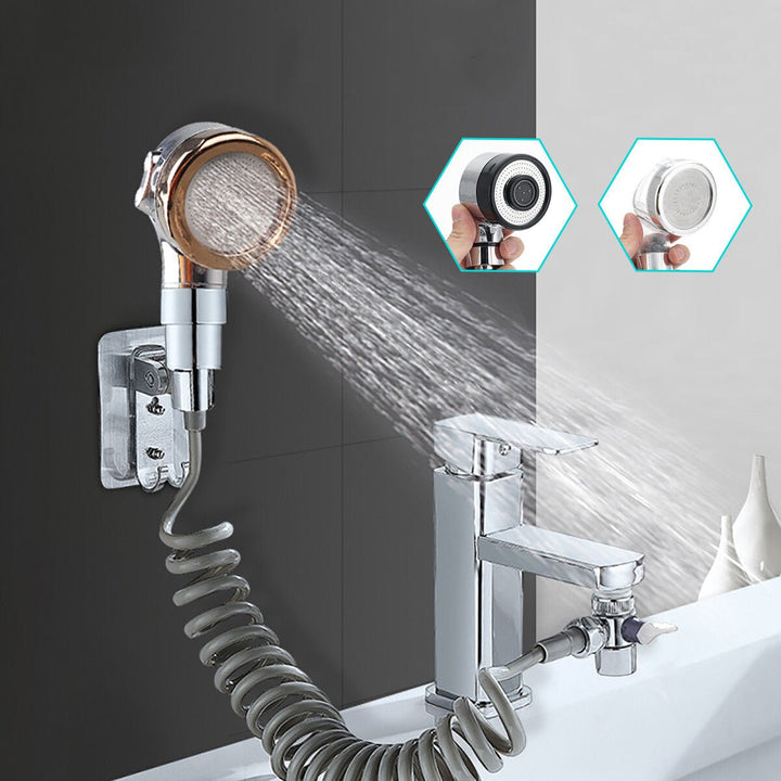 Bathroom Wash Face Basin Water Tap External Shower Head HandHeld Bidet Sprayer Jet Diverter Kit Set Image 2