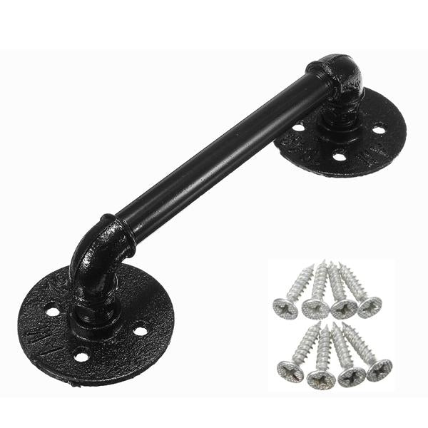 Black Iron Pipe Door Handle 29.5cm Threaded Pipe Drawer Pull with Screws Image 1