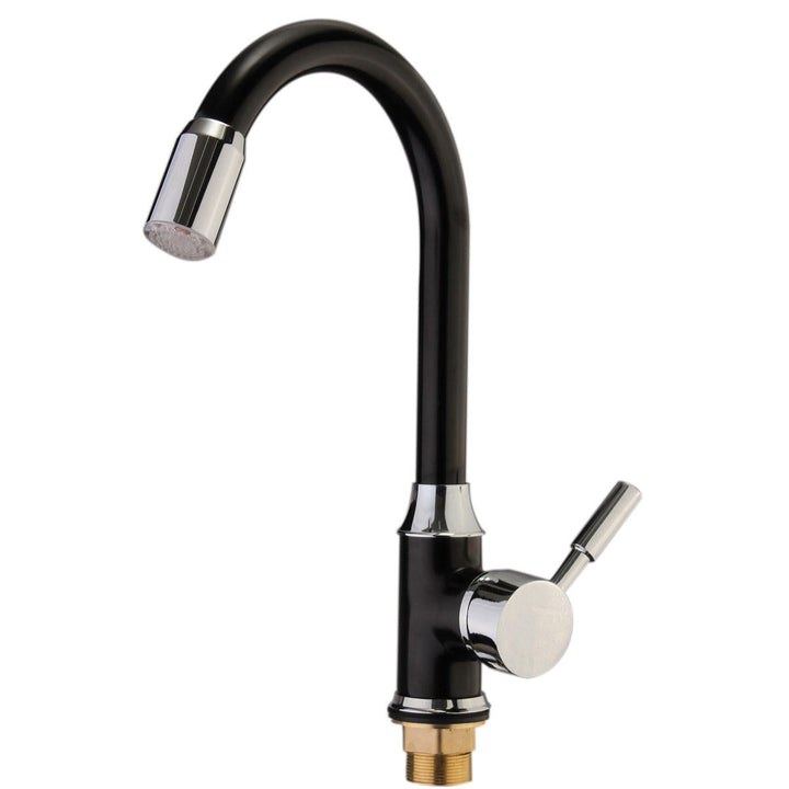 Black Plating Kitchen Sink Hot Cold Faucet Single Handle LED 3 Colors Changing Basin Mixer Tap Image 2