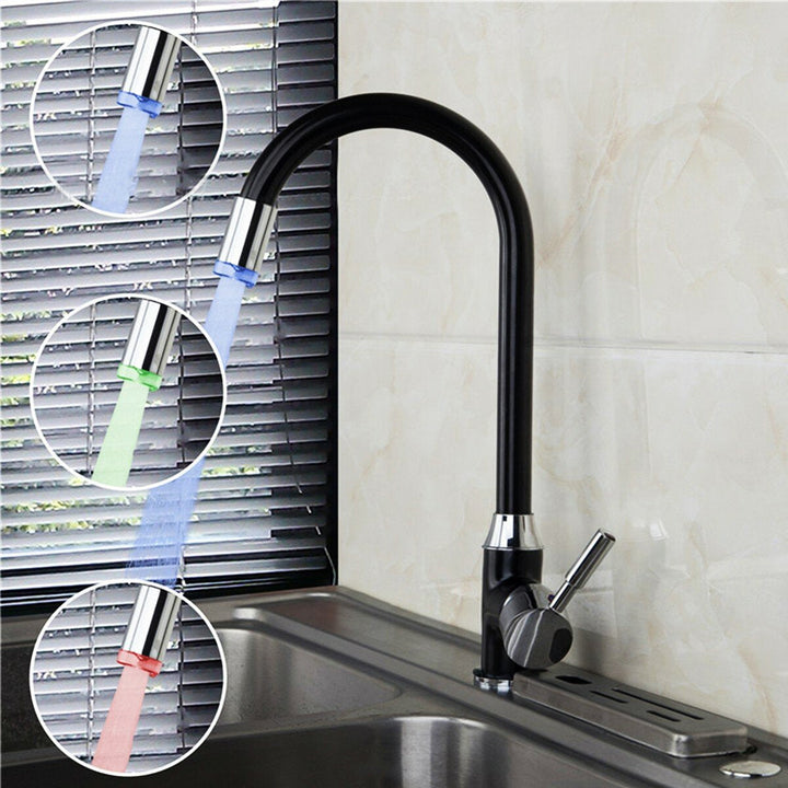 Black Plating Kitchen Sink Hot Cold Faucet Single Handle LED 3 Colors Changing Basin Mixer Tap Image 6