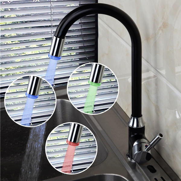 Black Plating Kitchen Sink Hot Cold Faucet Single Handle LED 3 Colors Changing Basin Mixer Tap Image 7