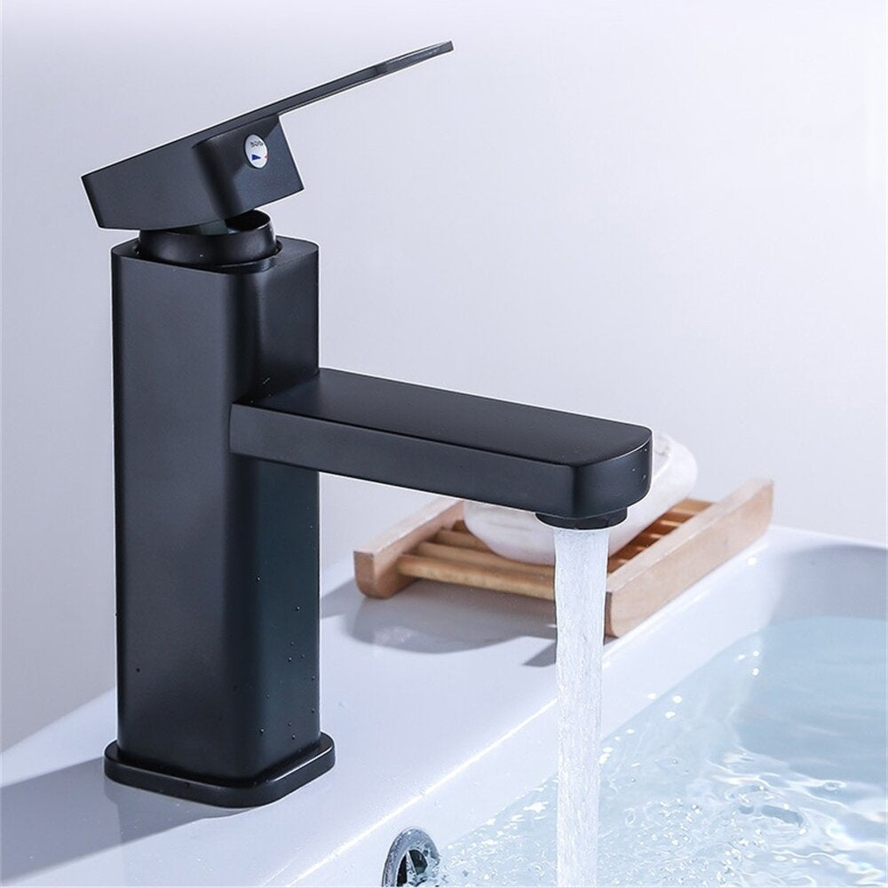 Black Square Single-Hole Bathroom Basin Faucet Single Cold Cabinet Tap For Sink Image 2