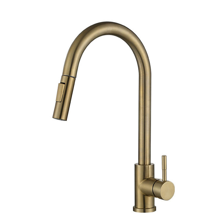 Brushed Gold Kitchen Sink Faucet Pull Out Water Tap Single Handle Mixer 360 Rotate Image 1