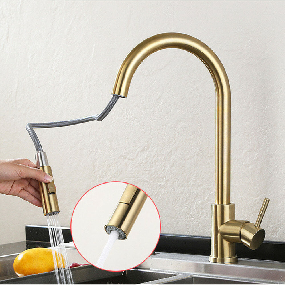 Brushed Gold Stainless Steel Kitchen Sink Faucets Mixer 360 Rotation Smart Touch Sensor Pull Out Hot Cold Water Tap Image 2