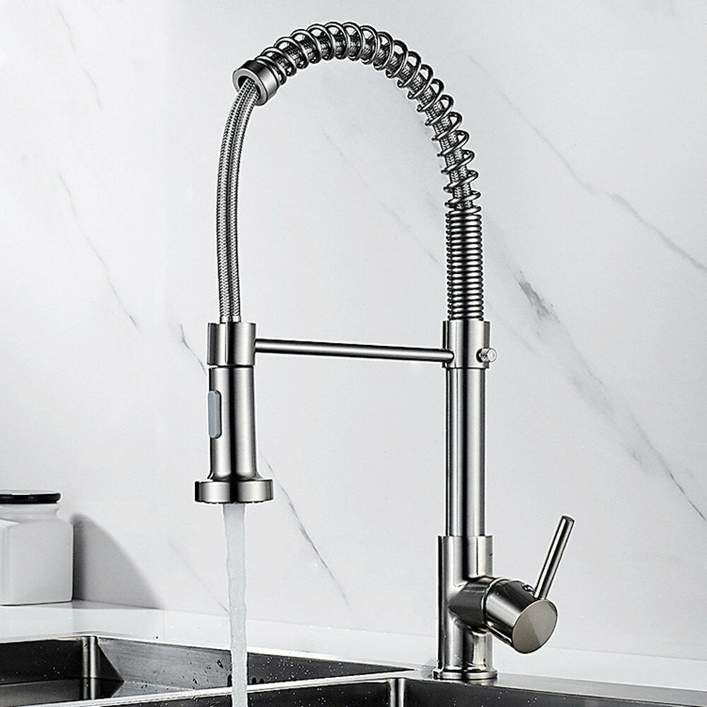 Brushed Nickel Hot Cold Kitchen Sink Faucets Brass 360 Rotation Single Lever Pull Out Spring Spout Mixers Tap Crane Image 3