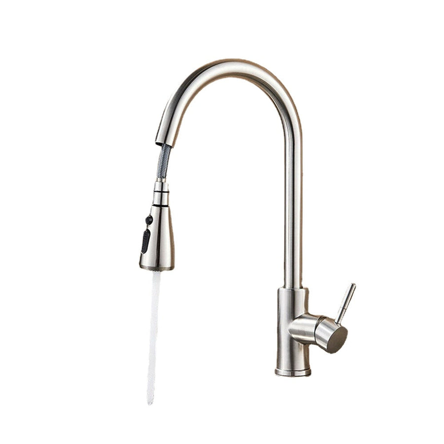 Brushed Nickel Kitchen Sink Faucets SUS304 Stainless Steel Single Hole Pull Out Spout Hot Cold Water Mixer Stream Image 1