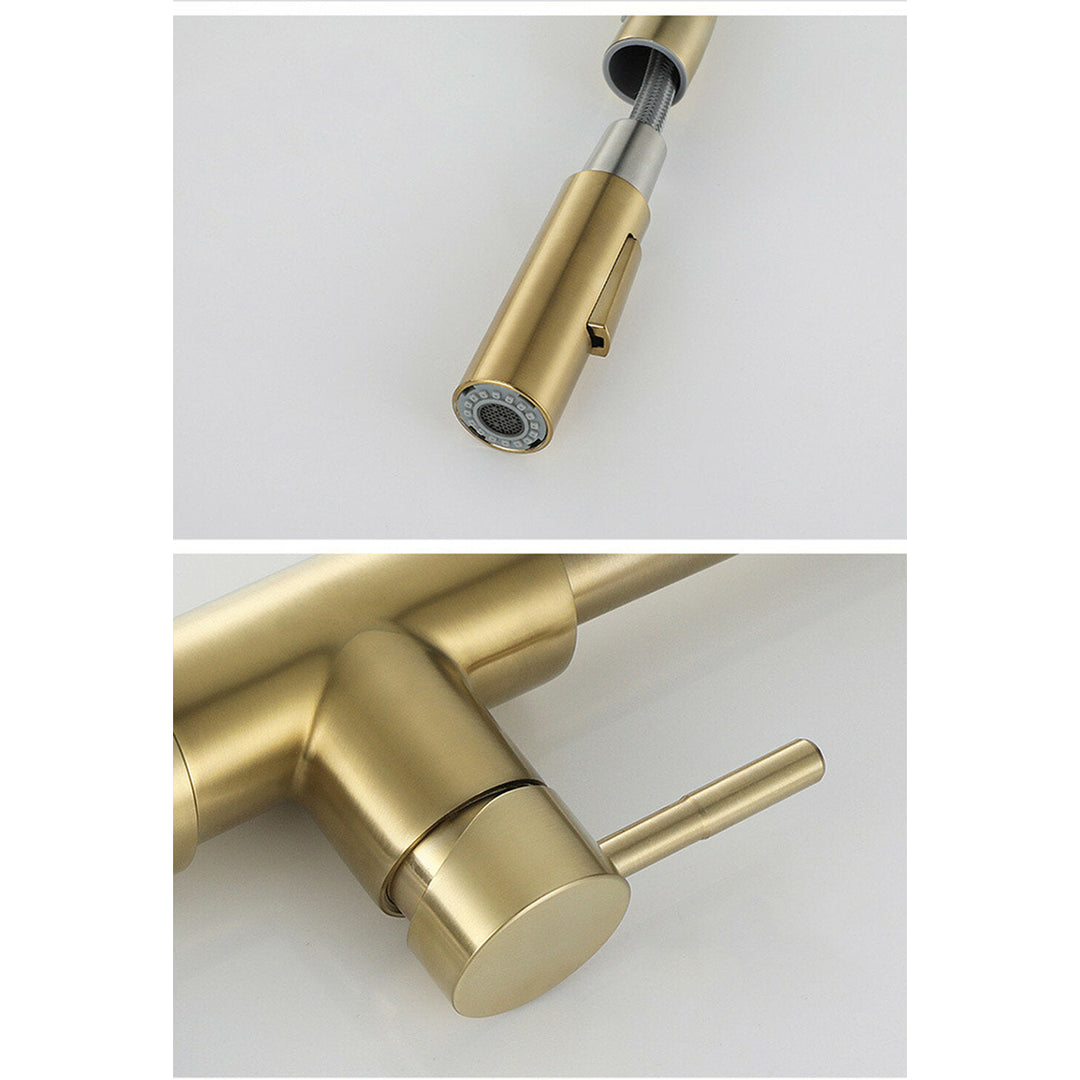 Brushed Gold Stainless Steel Kitchen Sink Faucets Mixer 360 Rotation Smart Touch Sensor Pull Out Hot Cold Water Tap Image 10