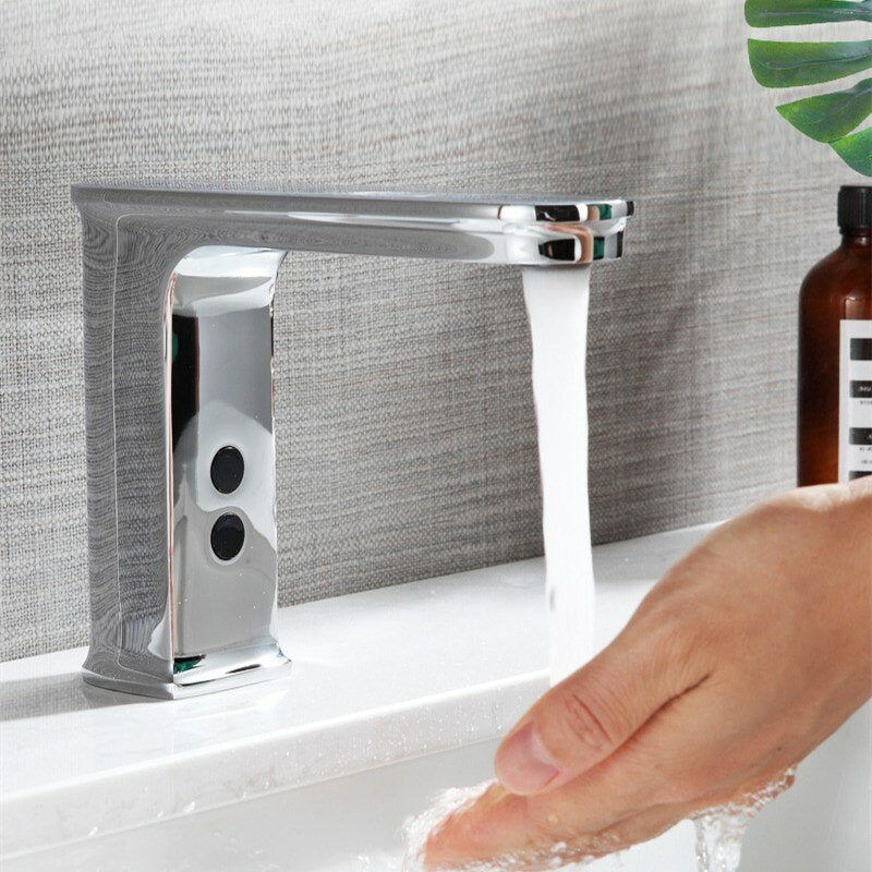 Automatic Infrared Sink Faucet Touchless Free Sensor Handfree Water Saving Inductive Electric Hot Cold Basin Image 2