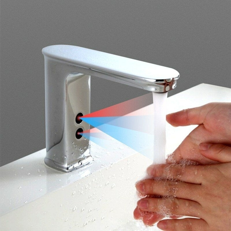 Automatic Infrared Sink Faucet Touchless Free Sensor Handfree Water Saving Inductive Electric Hot Cold Basin Image 3