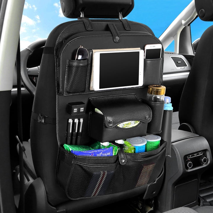 Back Seat Organizer Tray Box Car Hanging Storage Bags Table with 4 USB Port DTTT Image 6