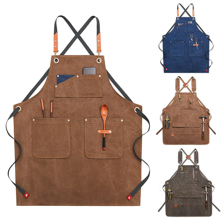 Canvas Woodworking Apron Shop Apron Pockets Waxed Wax Cloth Waterproof Apron Chef Tool Storage Image 1