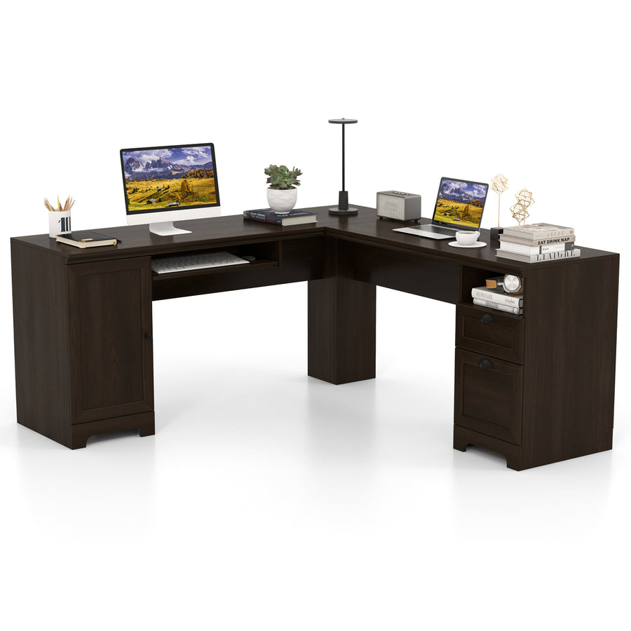 L-Shaped Corner Computer Desk Writing Table Study Workstation Drawers Image 1