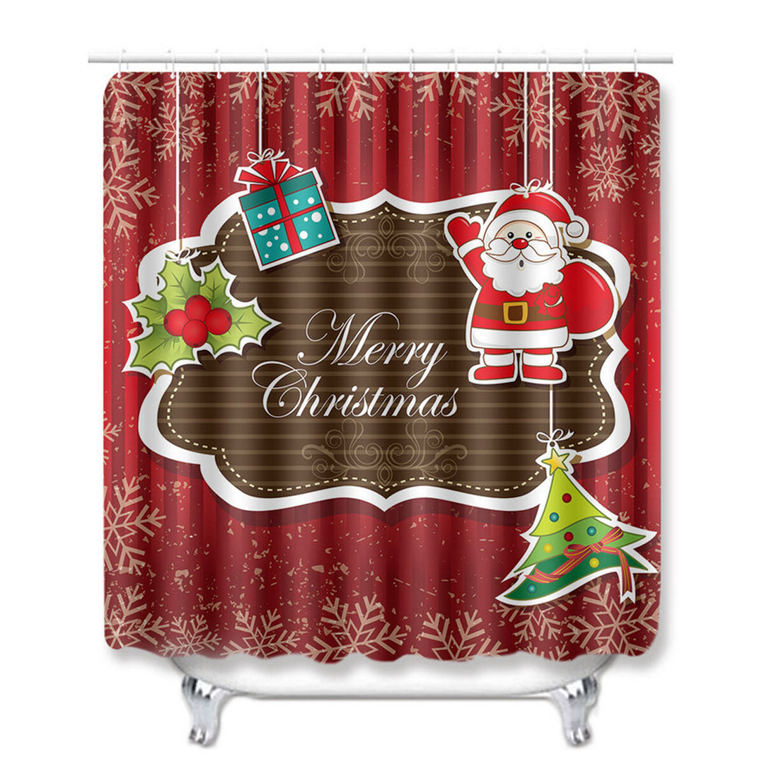 Christmas Santa Claus Waterproof Shower Curtain Set Bath Mat Set Toilet Cover Image 3