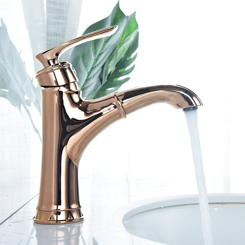 Copper Bathroom Basin Faucet Pull Out Spring Sprayer Tap Hot and Cold Water Single Hole Deck Mount Mixer Image 5