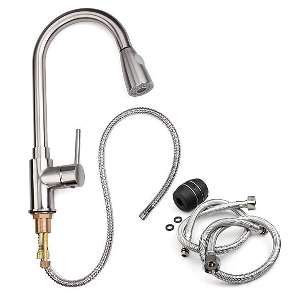 Copper Single Lever Pull Out Rinser Kitchen Mixer Tap Brushed Bathroom Sprayer Basin Sink Faucet Image 1