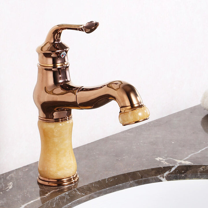 Copper Retro Antique Bathroom Basin Pull Out Faucet Down Sprayer Single Hole Hot Cold Mixer Tap 360 Rotation Image 3