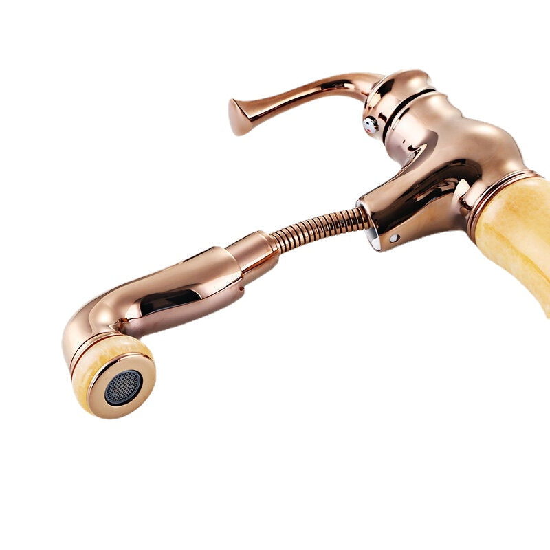 Copper Retro Antique Bathroom Basin Pull Out Faucet Down Sprayer Single Hole Hot Cold Mixer Tap 360 Rotation Image 5