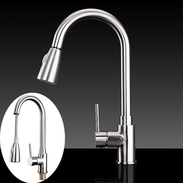 Copper Single Lever Pull Out Rinser Kitchen Mixer Tap Brushed Bathroom Sprayer Basin Sink Faucet Image 4