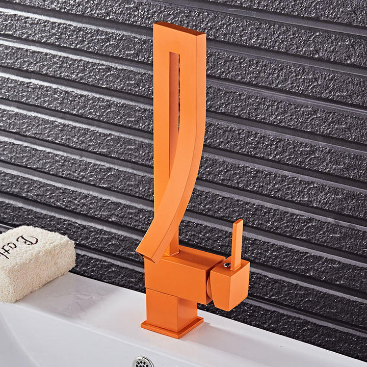 Creative Orange Color Single Handle Waterfall Brass Basin Faucet Tap Hot and Cold Bathroom Fauct Image 1