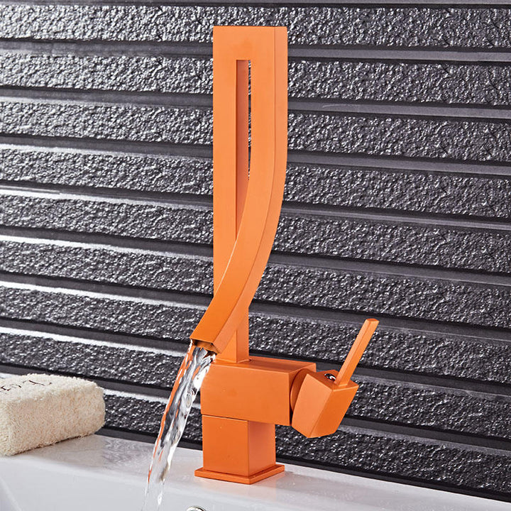 Creative Orange Color Single Handle Waterfall Brass Basin Faucet Tap Hot and Cold Bathroom Fauct Image 3