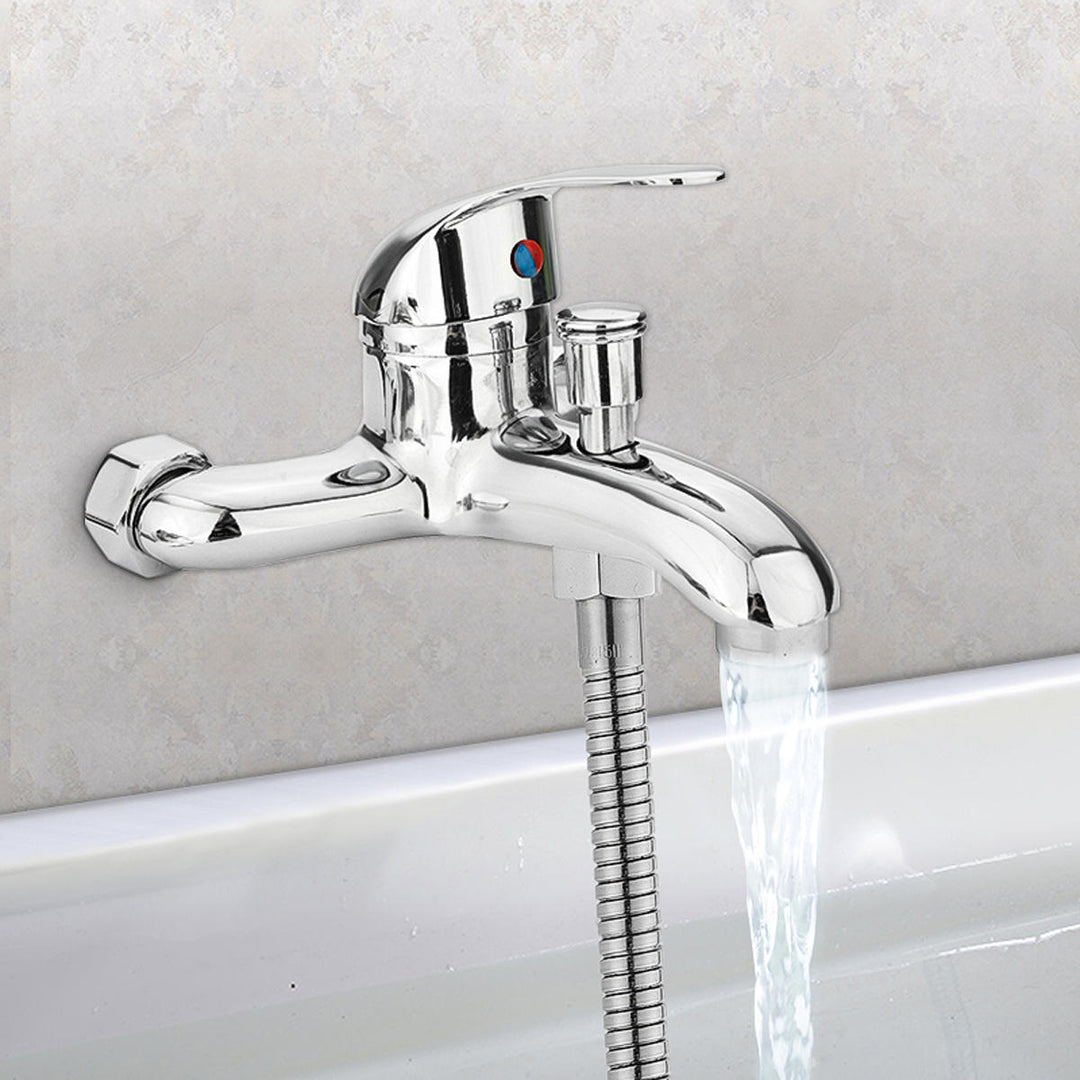 Chrome Bathroom Mixer Faucet Tap Bathtub Shower Head Hot Cold Mixing Vavle Knob Spout Wall Mount Image 2