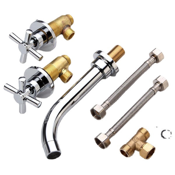 Chrome Brass Modern Wall Mounted 3 Hole Bath Faucet Tap Image 1