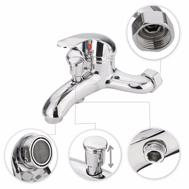 Chrome Bathroom Mixer Faucet Tap Bathtub Shower Head Hot Cold Mixing Vavle Knob Spout Wall Mount Image 4