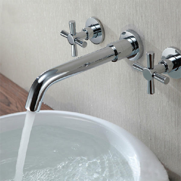 Chrome Brass Modern Wall Mounted 3 Hole Bath Faucet Tap Image 3