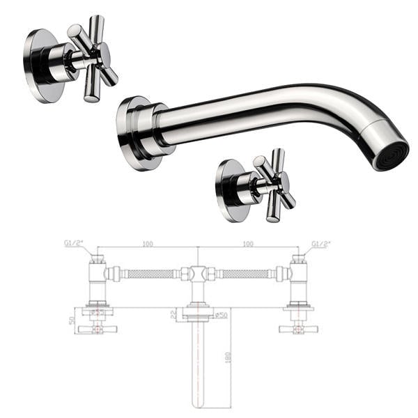 Chrome Brass Modern Wall Mounted 3 Hole Bath Faucet Tap Image 4