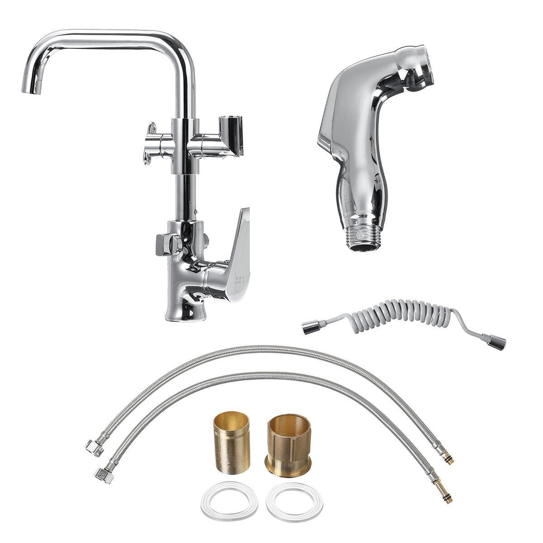 Chrome Kitchen Faucet Dual Sprayer Swivel Spout Spring Pull Out Spray Mixer Tap Image 1