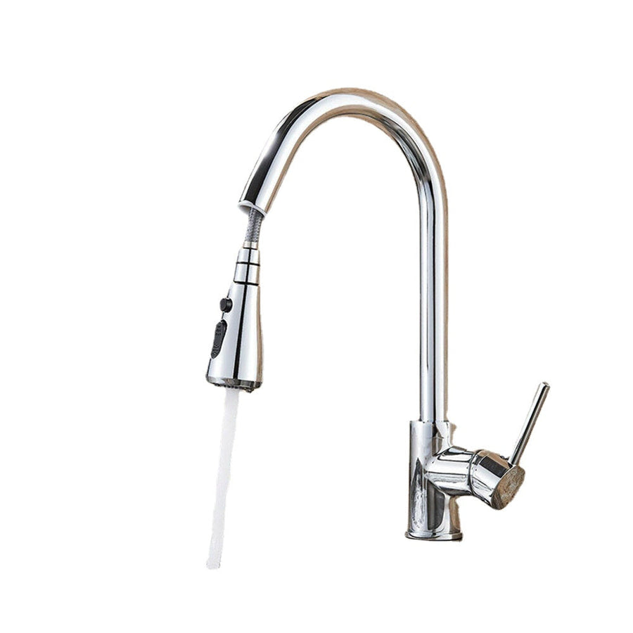 Chrome Kitchen Sink Faucets Brass Single Hole Pull Out Spout Hot Cold Water Mixer Stream Sprayer Head Tap Image 1