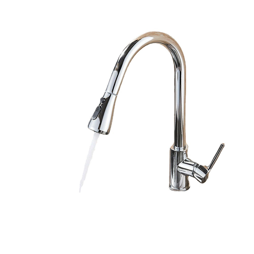 Chrome Kitchen Sink Faucets Brass Single Hole Pull Out Spout Hot Cold Water Mixer Stream Sprayer Head Tap Image 2