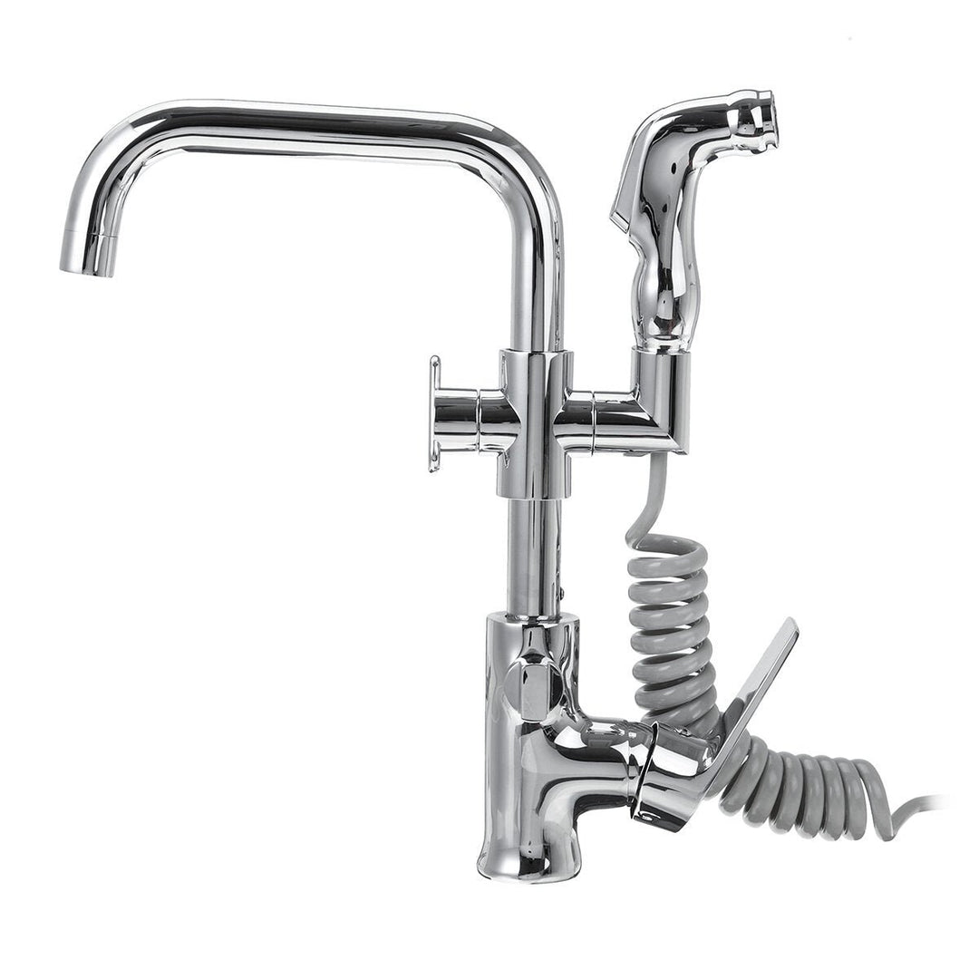 Chrome Kitchen Faucet Dual Sprayer Swivel Spout Spring Pull Out Spray Mixer Tap Image 5