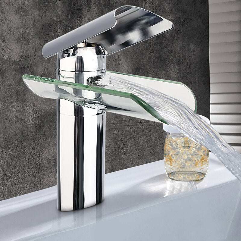 Chrome Solid Brass Glass Faucet Waterfall Bathroom Kitchen Basin Sink Mixer Tap Image 2