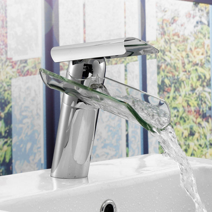 Chrome Solid Brass Glass Faucet Waterfall Bathroom Kitchen Basin Sink Mixer Tap Image 4