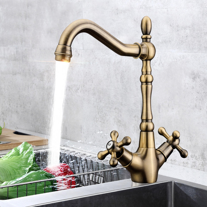 Classic Style Antique Copper Kitchen Bathroom Sink Faucet Cold And Hot Mixer Water Tap Image 3