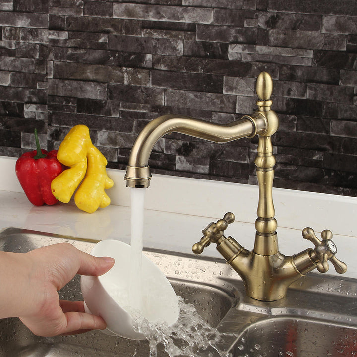 Classic Style Antique Copper Kitchen Bathroom Sink Faucet Cold And Hot Mixer Water Tap Image 4