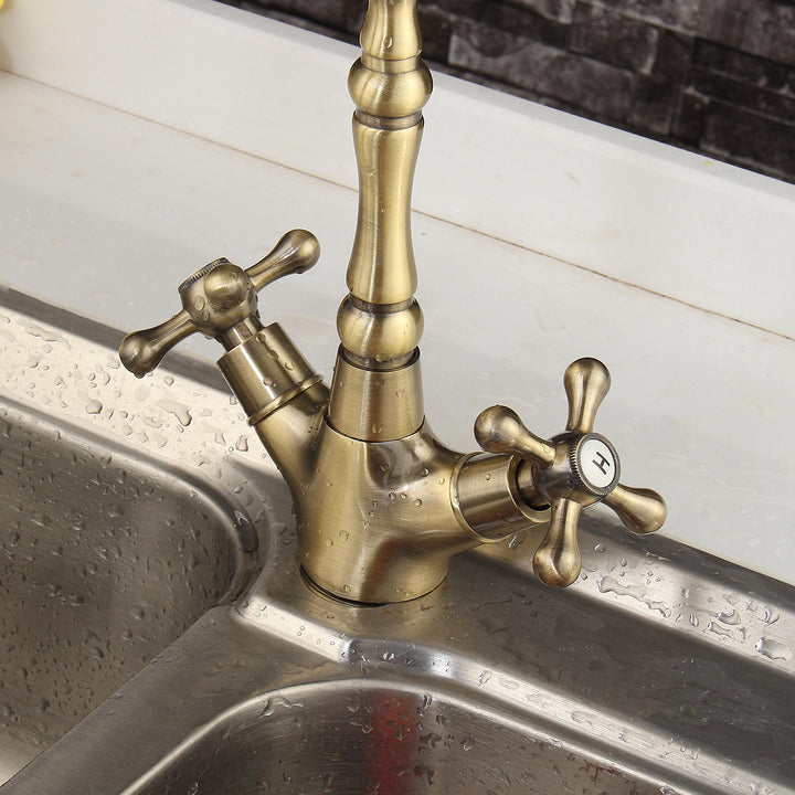 Classic Style Antique Copper Kitchen Bathroom Sink Faucet Cold And Hot Mixer Water Tap Image 6