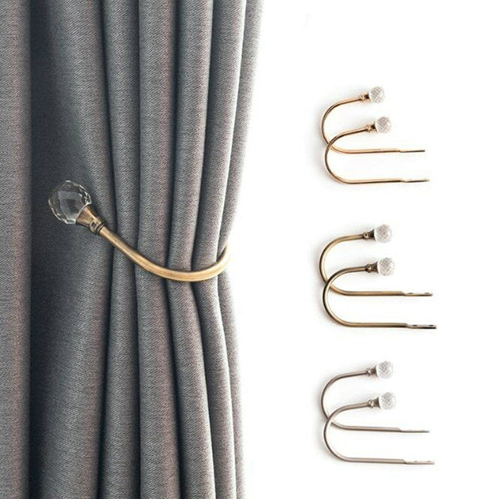 Curtain Holdbacks Crystal Gold Tieback Hooks Wall Mounted Drapery Decorative Holdback Holders for Drapes Metal Window Image 2