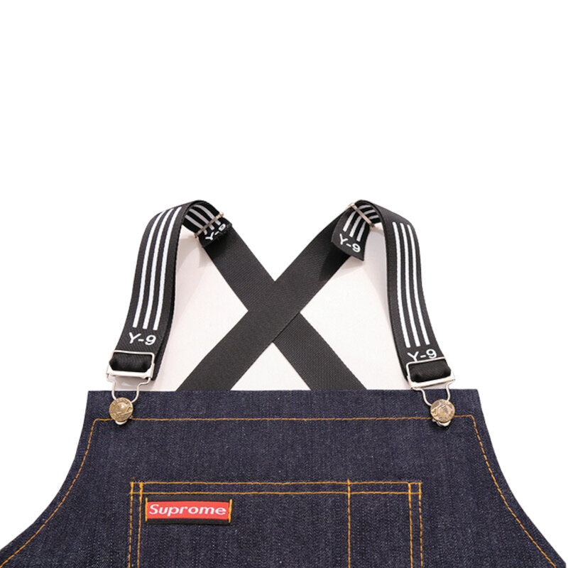 Denim Kitchen Cooking Apron Adjustable Cotton Strap Large Pockets Blue Barista Men and Women Homewear Image 3