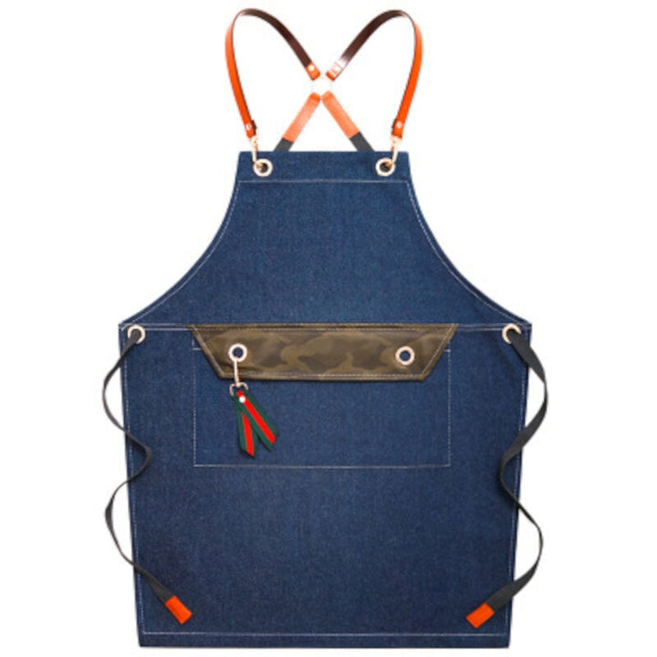 Denim Work Apron Washable Dust-proof Apron Pocket With Flap For Craftsman Carpenter Mason Image 9