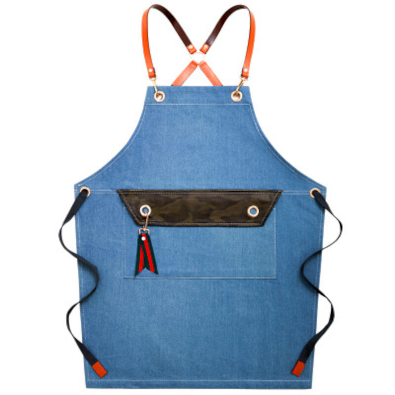 Denim Work Apron Washable Dust-proof Apron Pocket With Flap For Craftsman Carpenter Mason Image 10