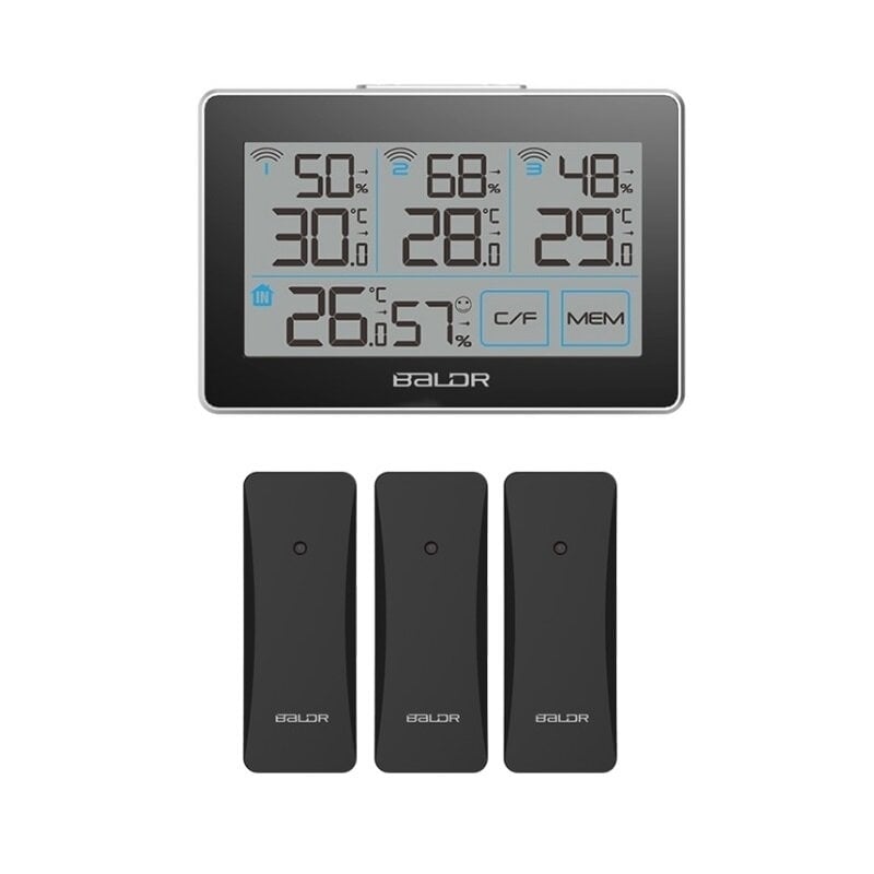 Digital LCD Wireless Weather Station Sensor With 3 Thermometer Outdoor Indoor Image 1