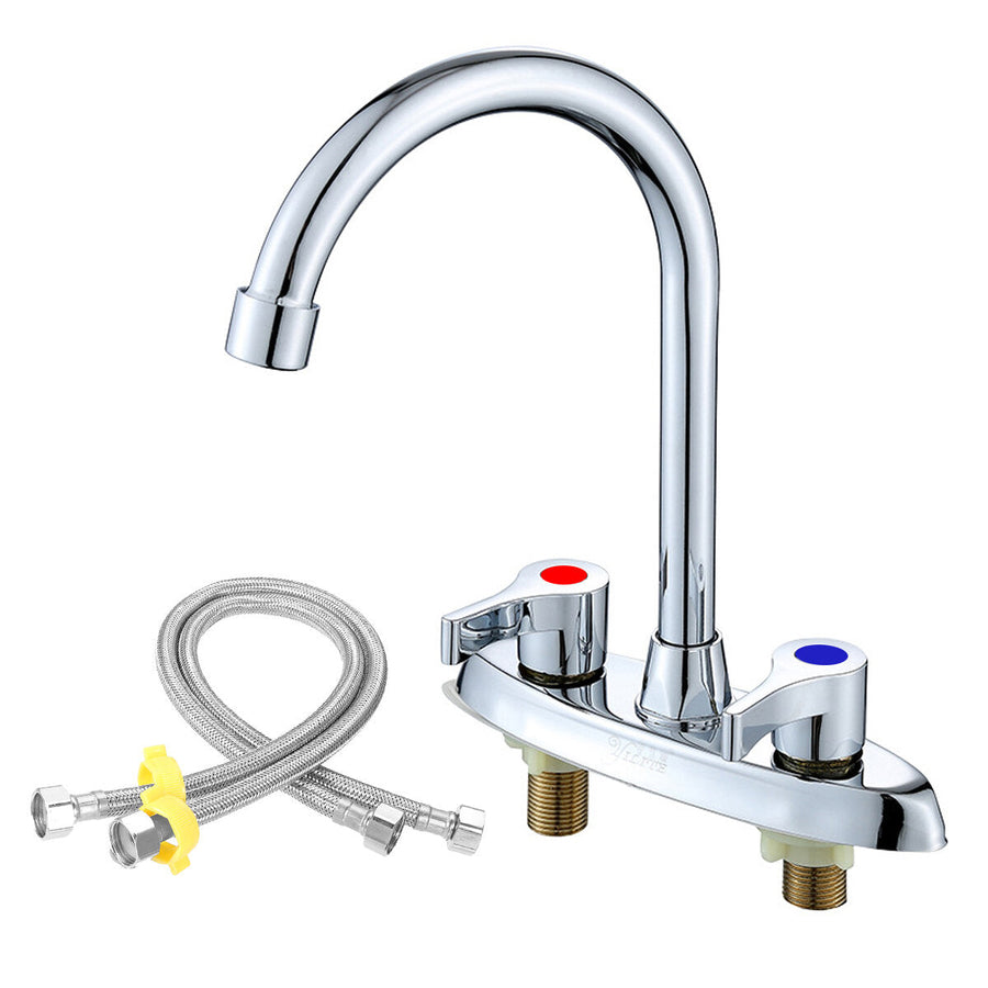 Electroplating Process Hot and Cold Water Faucet With 2 Stainless Steel Hose Image 1