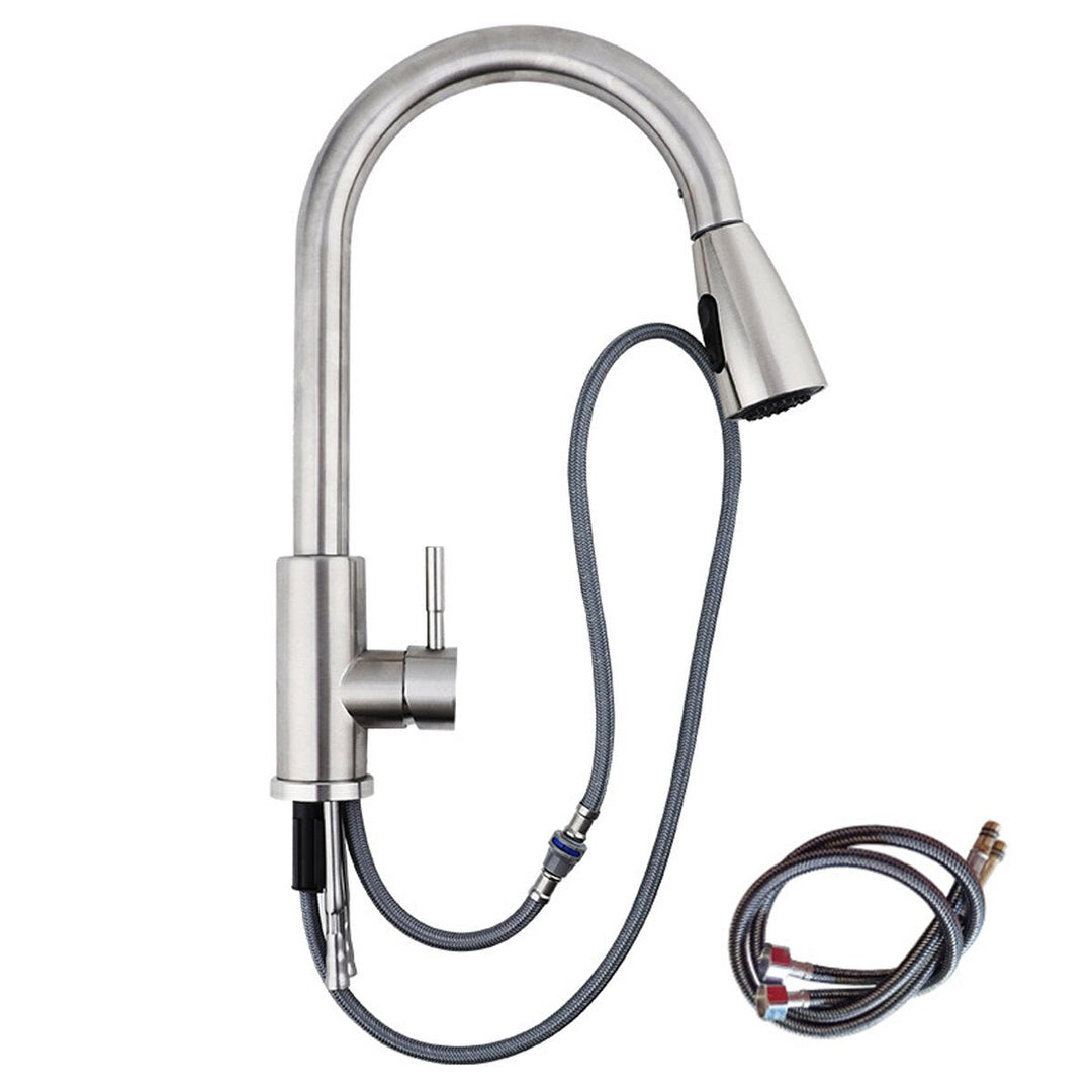 Electroplating Process Kitchen Sink Pull Out Faucet Hot and Cold Water Tap With 2 Stainless Steel Hose Image 1