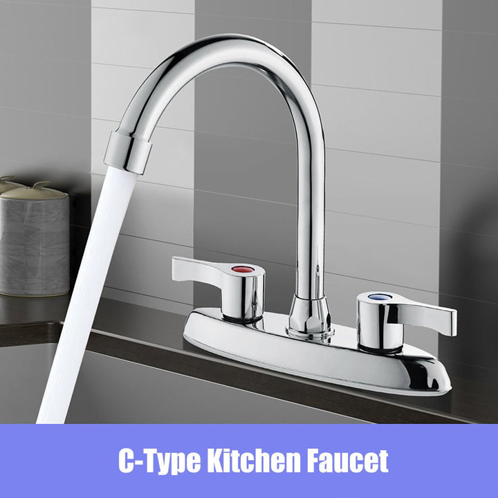 Double Holes Handles Kitchen Faucet Hot Cold Basin Sink Mixer Water Tap Image 3