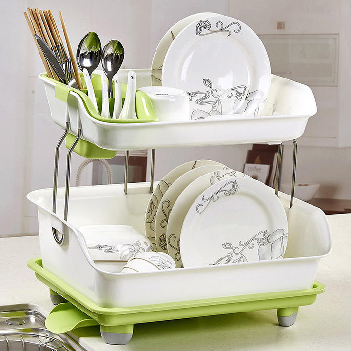 Double Layer Dish Drying Storage Drain Rack Kitchen Shelf Tableware Holder Image 2