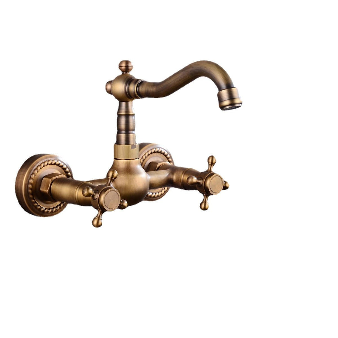 European Type Pure Copper Double Handle Cold Heat Enters Wall Faucet Rotate 360 Kitchen Image 1